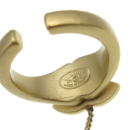 Chanel Logo Bangle with Chain Attached CC Ring Metal with Crystal, GOLD, GOLD_PLATED, Bracelet