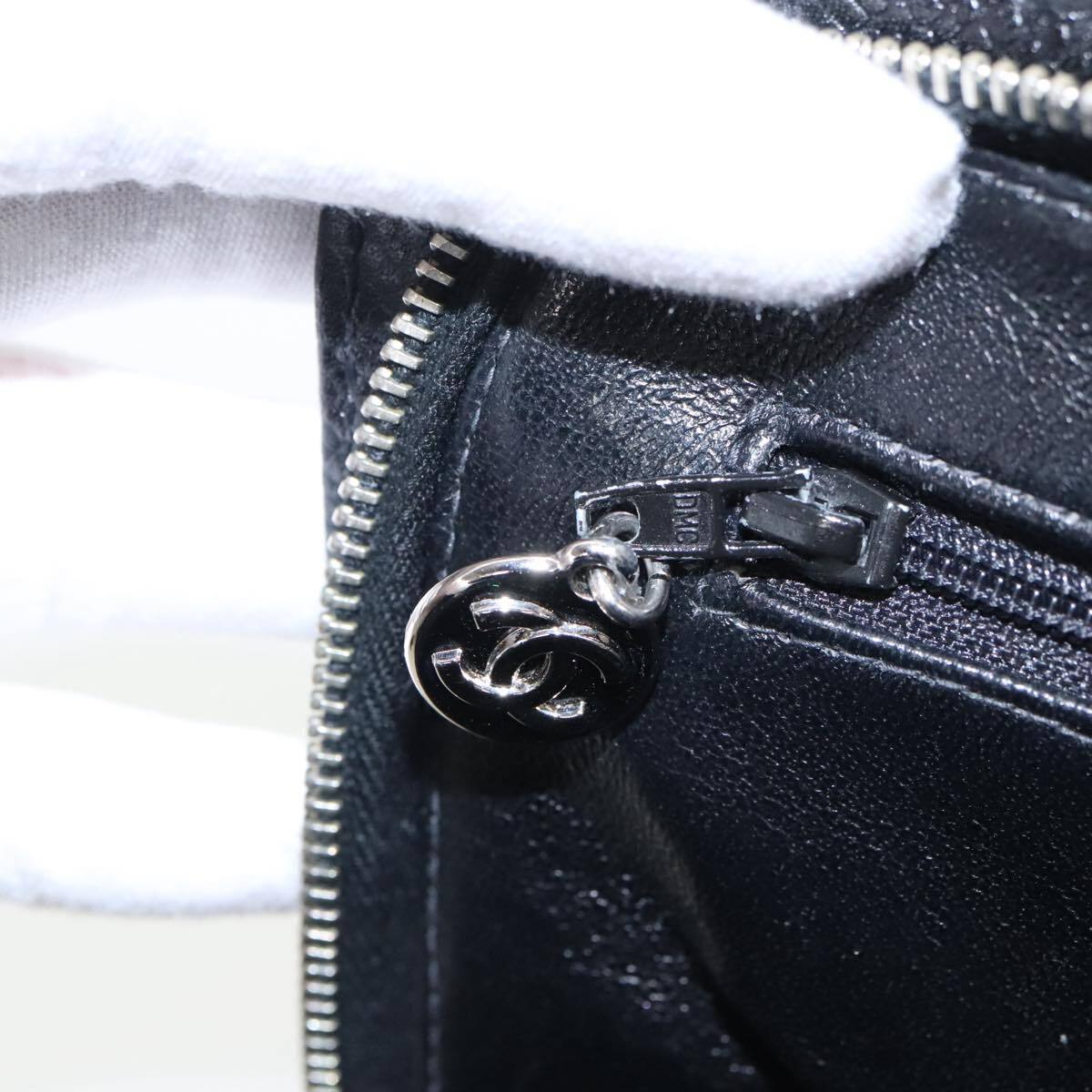 Chanel Vintage CC Zip Around Shoulder Bag Quilted Caviar, BLACK, LEATHER, Tote bag