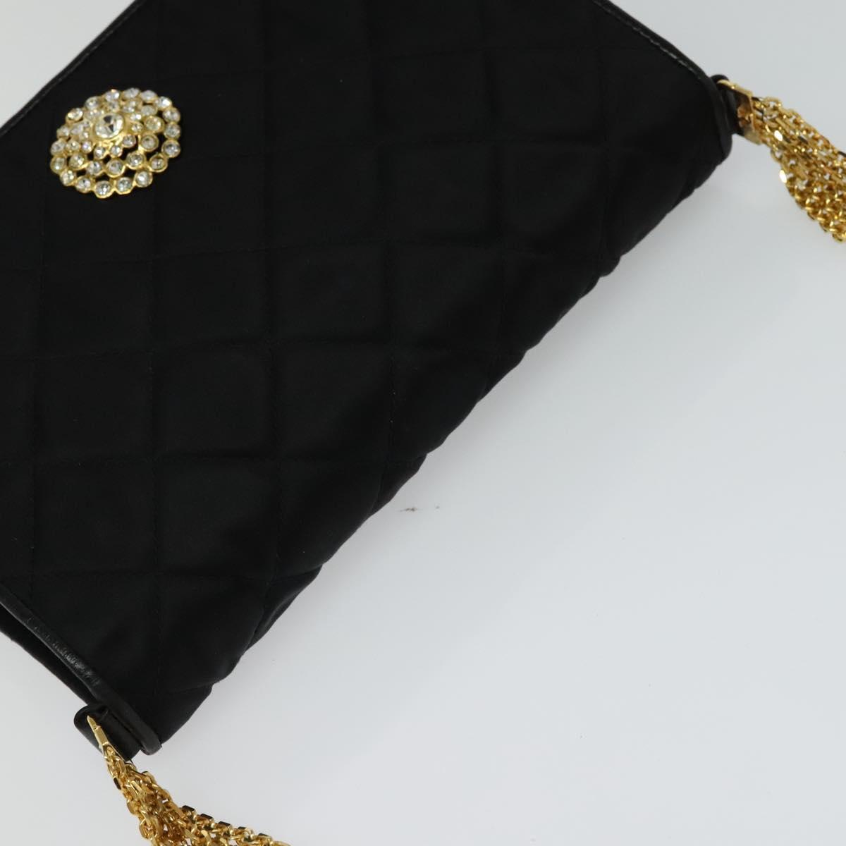 Chanel Chain Shoulder Bag Silk, BLACK, SATIN, Shoulder bag
