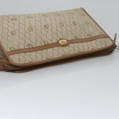 Christian Dior Vintage Honeycomb Zip Pouch Coated Canvas, BEIGE, PVC, Clutche & pouche