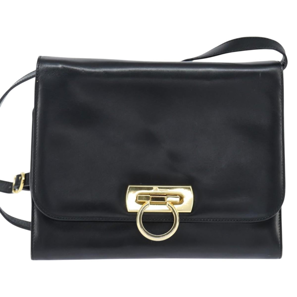 Salvatore Ferragamo Gancini Flap Shoulder bag Leather, BLACK, LEATHER, Shoulder bag