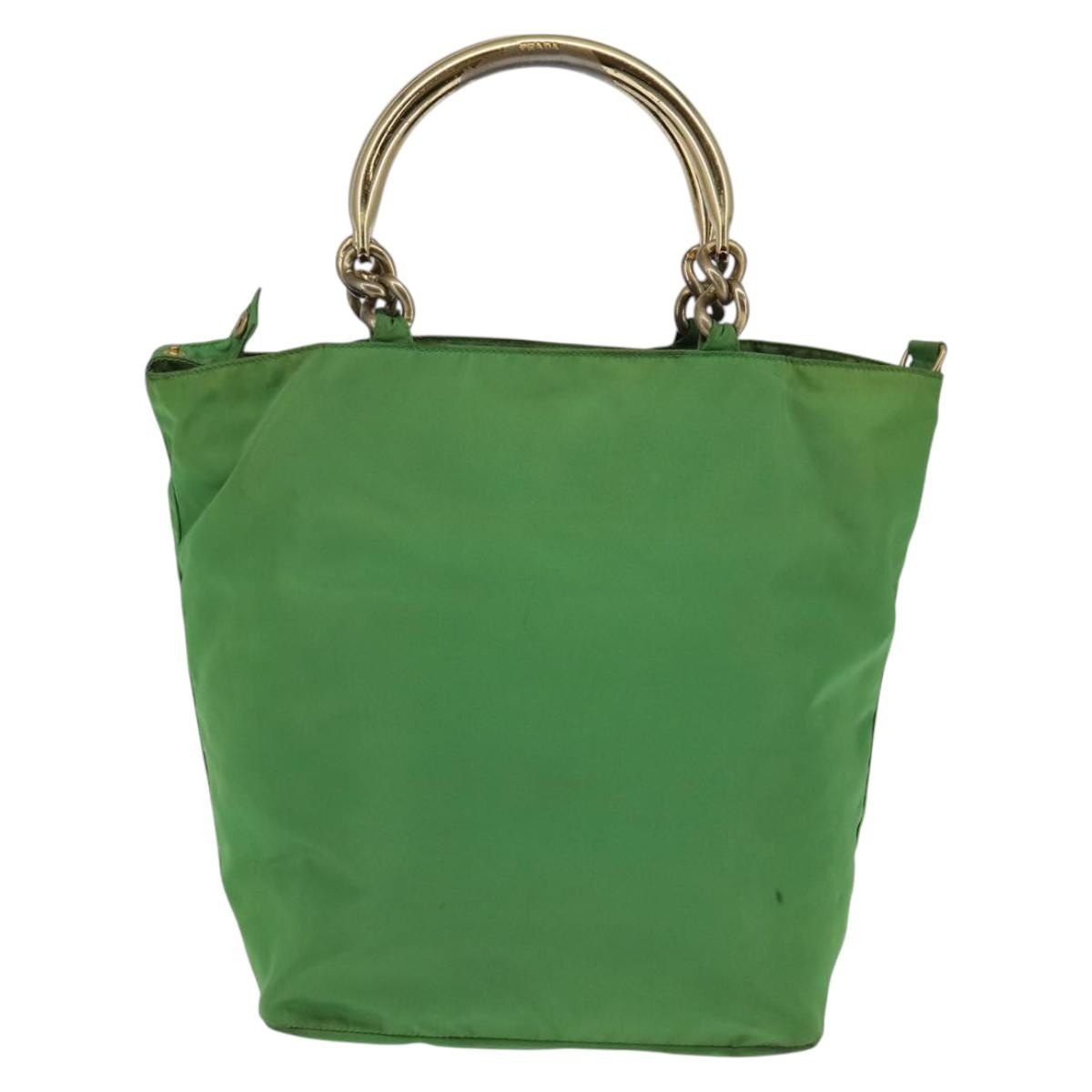 Prada Metal Handles Tote Tessuto, GREEN, NYLON, Tote bag