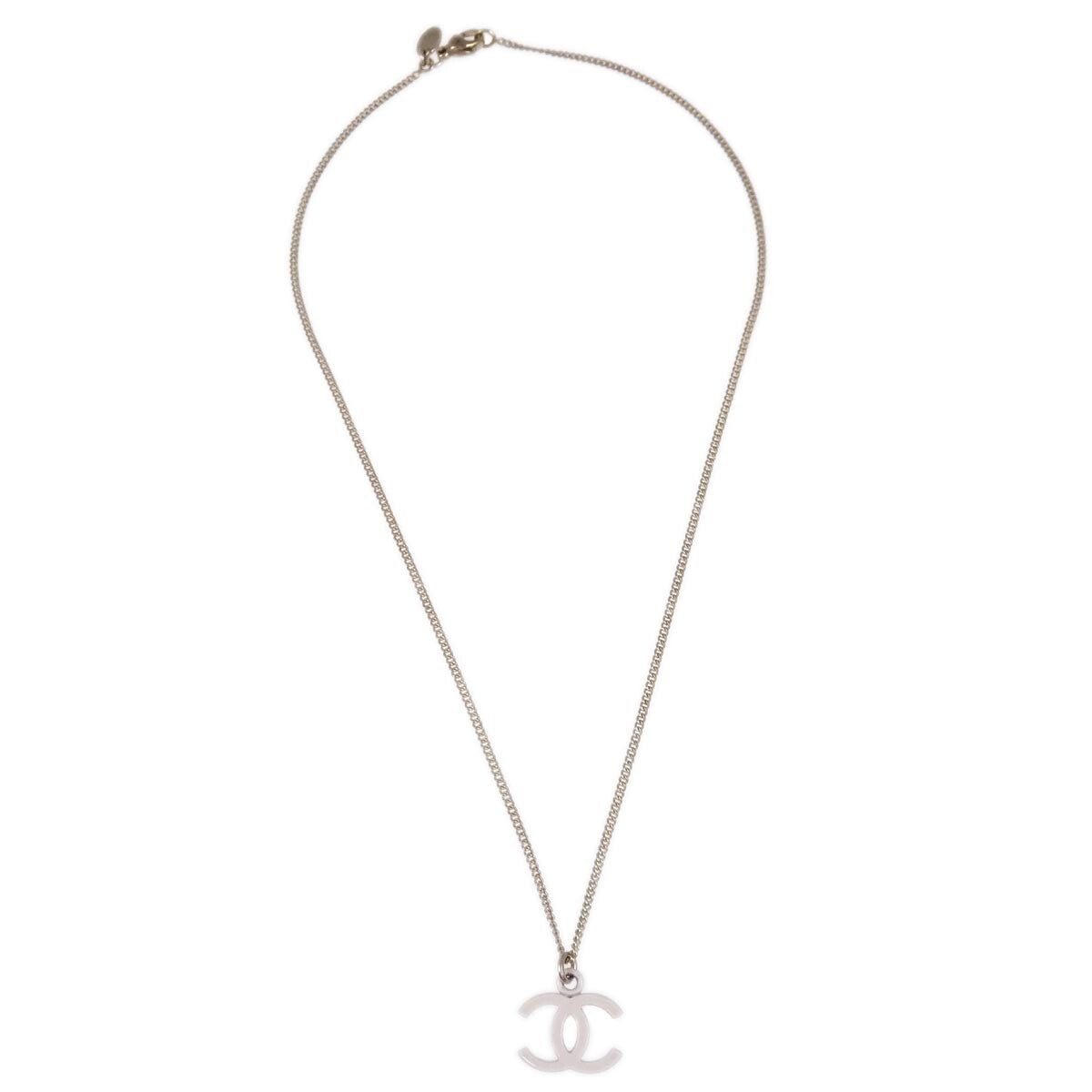 Chanel Vintage CC Pendant Long Necklace Metal, SILVER, SILVER_PLATED, Necklace