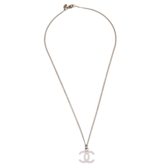 Chanel Vintage CC Pendant Long Necklace Metal, SILVER, SILVER_PLATED, Necklace