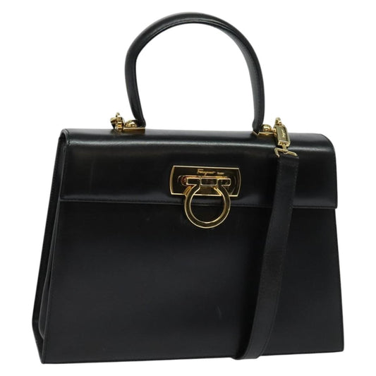 Salvatore Ferragamo Gancini Tote Leather, BLACK, LEATHER, Tote bag