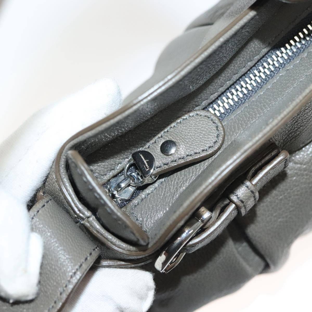 Salvatore Ferragamo Gancini Shoulder Bag Leather, GRAY, LEATHER, Shoulder bag