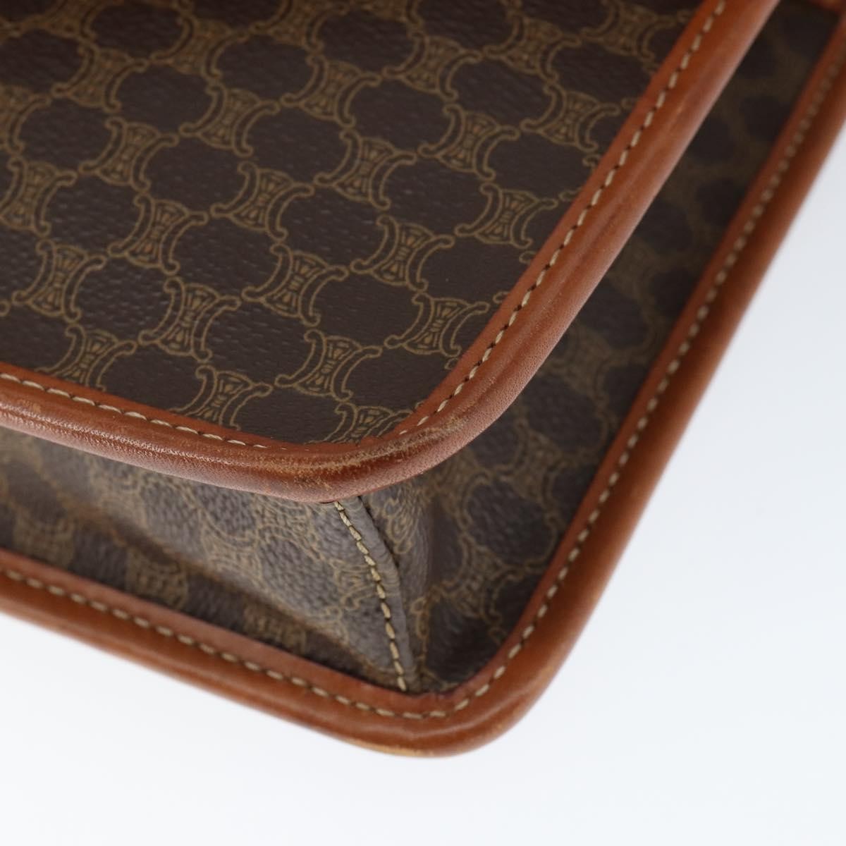 Celine Vintage Macadam Circle Logo Shoulder Bag Canvas and Leather, BROWN, CANVAS, Shoulder bag