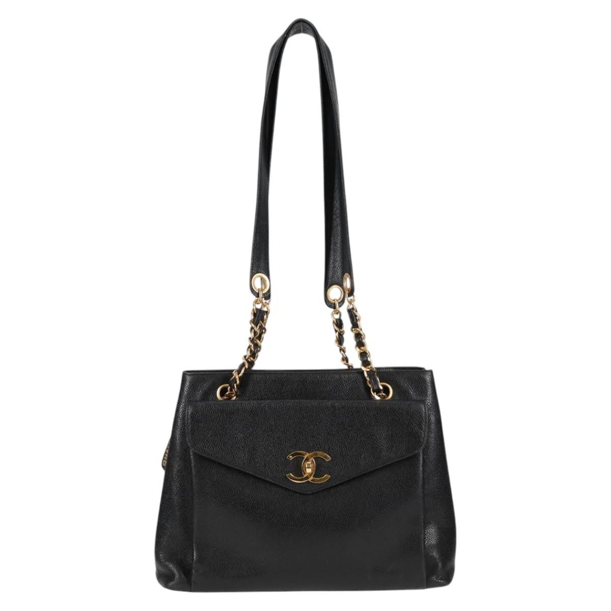 Chanel Vintage Front Pocket Camera Shoulder Bag Quilted Caviar, BLACK, LEATHER, Shoulder bag