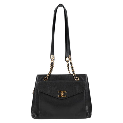 Chanel Vintage Front Pocket Camera Shoulder Bag Quilted Caviar, BLACK, LEATHER, Shoulder bag