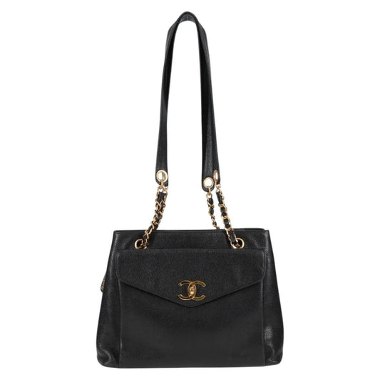 Chanel Vintage Front Pocket Camera Shoulder Bag Quilted Caviar, BLACK, LEATHER, Shoulder bag