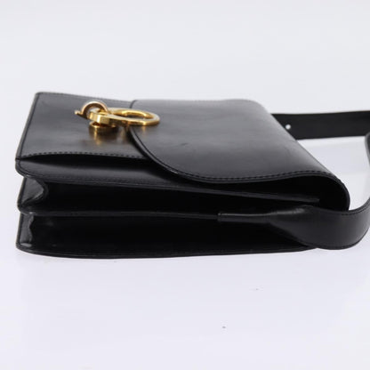 Celine Flap Shoulder Bag Leather, BLACK, LEATHER, Shoulder bag