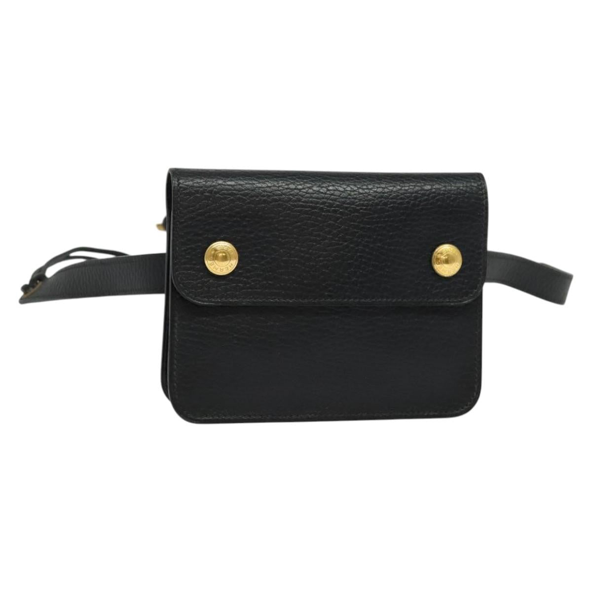 Hermes Pochette Green Waist Bag Leather, BLACK, LEATHER, Clutche & pouche