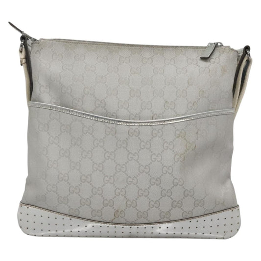 Gucci Zip Messenger Bag GG Canvas with Perforated Leather, SILVER, CANVAS, Shoulder bag