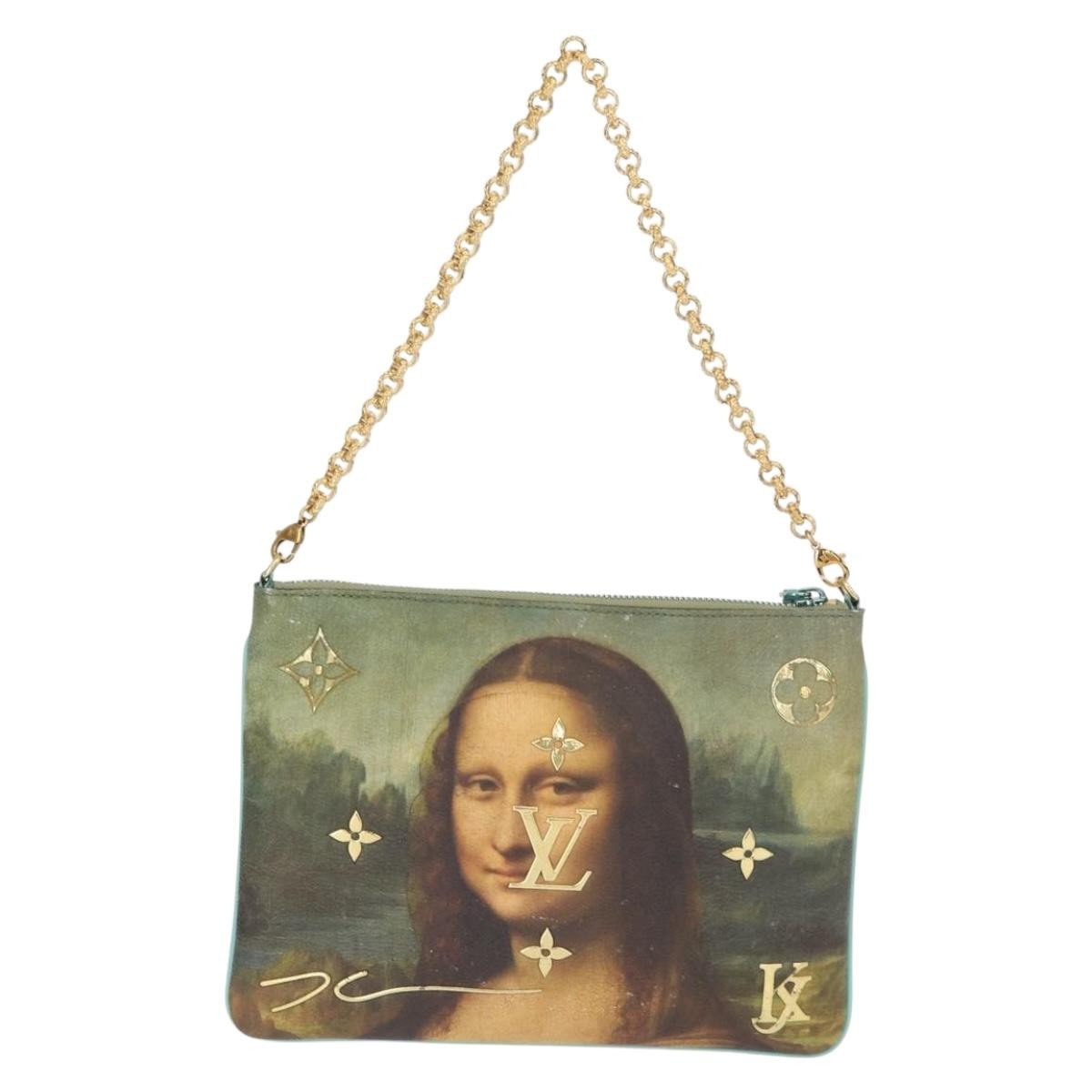 Louis Vuitton Pochette Clutch Limited Edition Jeff Koons Da Vinci Print Canvas, GREEN, PVC, Clutche & pouche