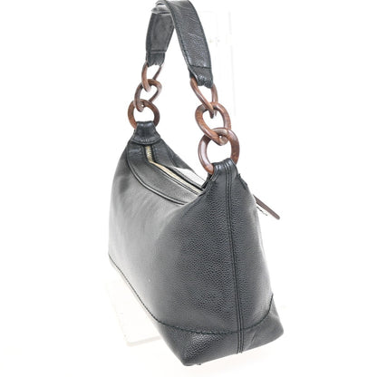 Chanel Vintage Wood Chain CC Shoulder Bag Caviar, BLACK, LEATHER, Shoulder bag