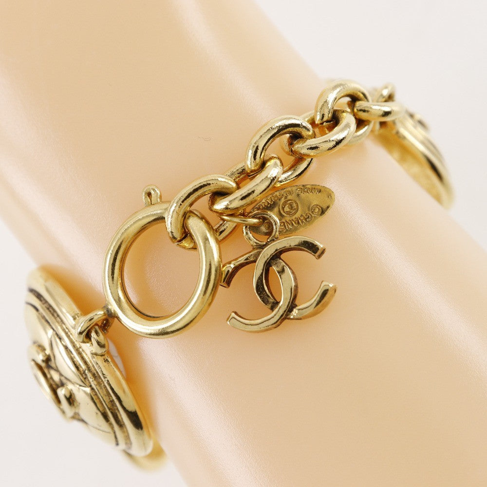 Chanel Vintage CC Quilted Medallion Bracelet Metal, GOLD, GOLD_PLATED, Bracelet
