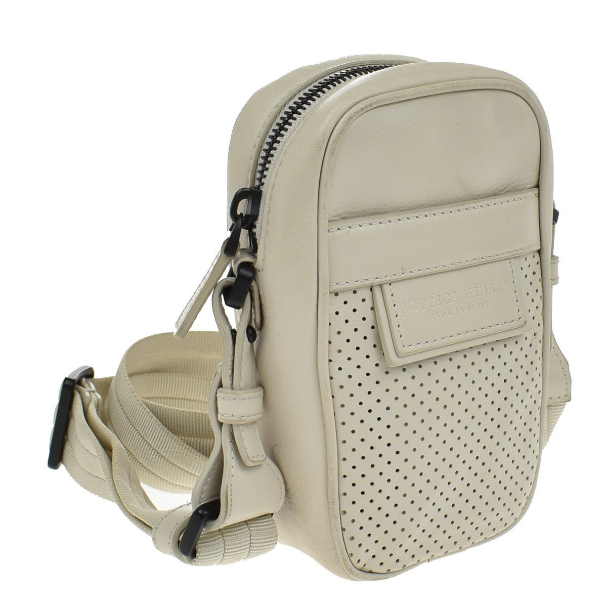 Bottega Veneta Leggero Waist Bag Perforated Leather, WHITE, LEATHER, Travel bag