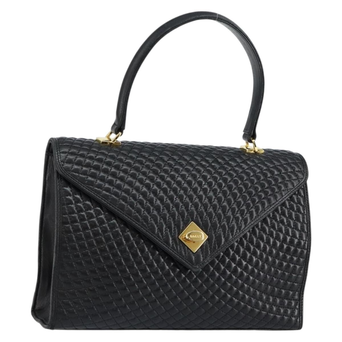 Bally Vintage Flap Handbag Quilted Leather, Black, Leather, Handbag