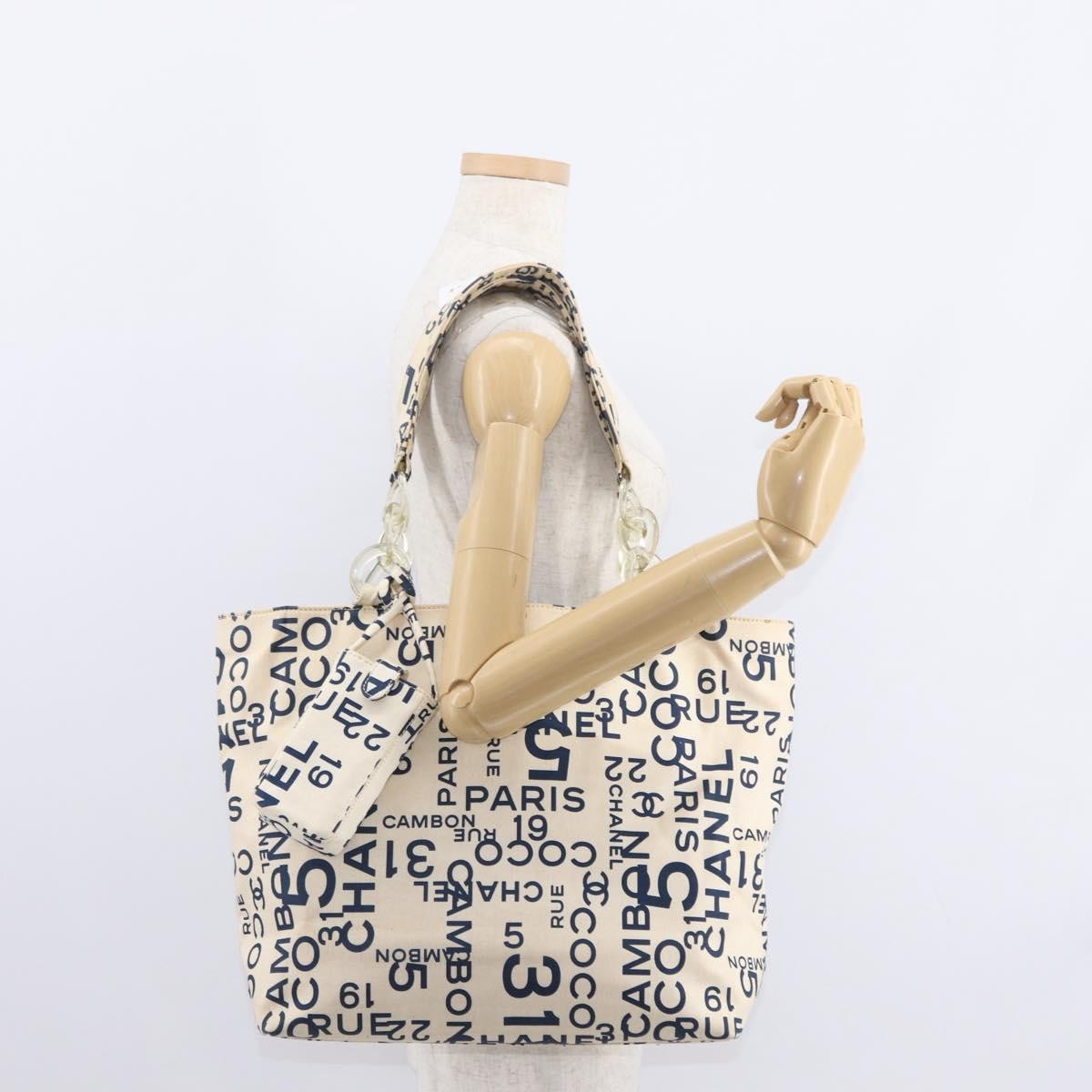 Chanel 31 Rue Cambon Beach Zip Tote Printed Canvas, NAVY, CANVAS, Tote bag