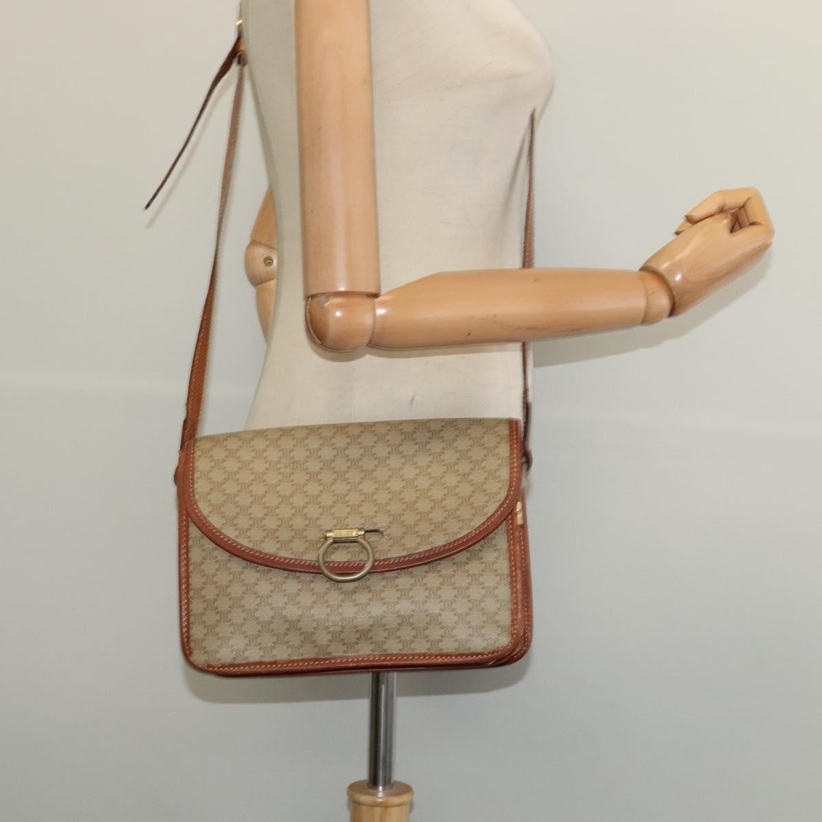 Celine Macadam Shoulder Bag PVC Leather, BEIGE, CANVAS, Shoulder bag