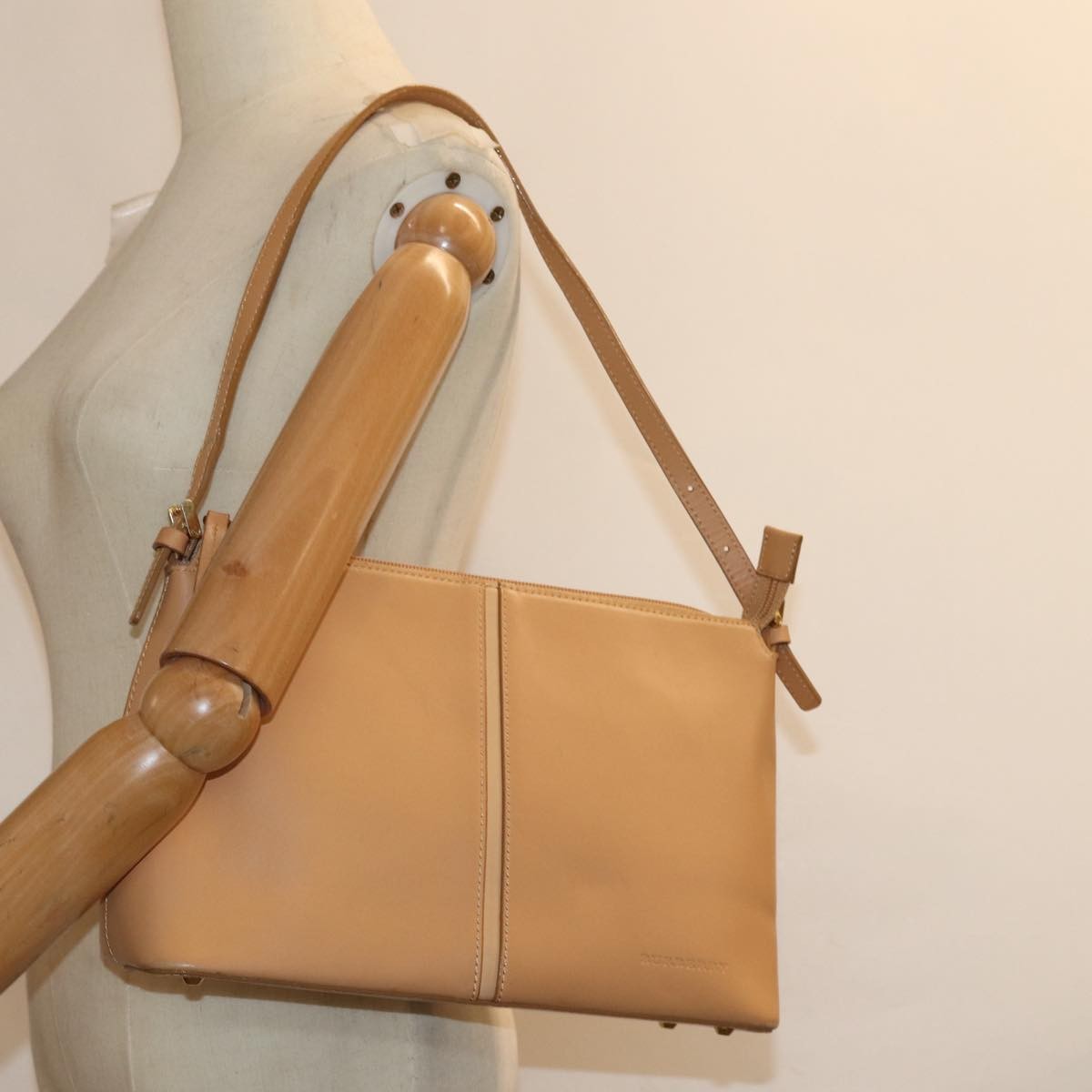 Burberry Vintage Shoulder Bag Leather, BEIGE, LEATHER, Shoulder bag