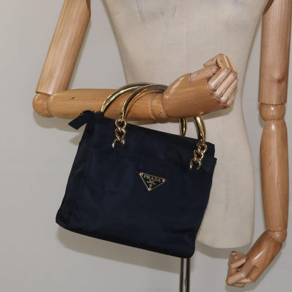Prada Metal Handles Tote Tessuto, NAVY, NYLON, Handbag
