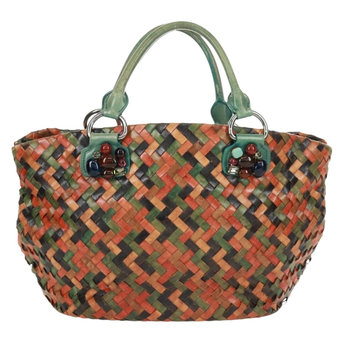 Miu Miu Chain Handle Bag Pleated Leather, Multicolour, Leather, Handbag