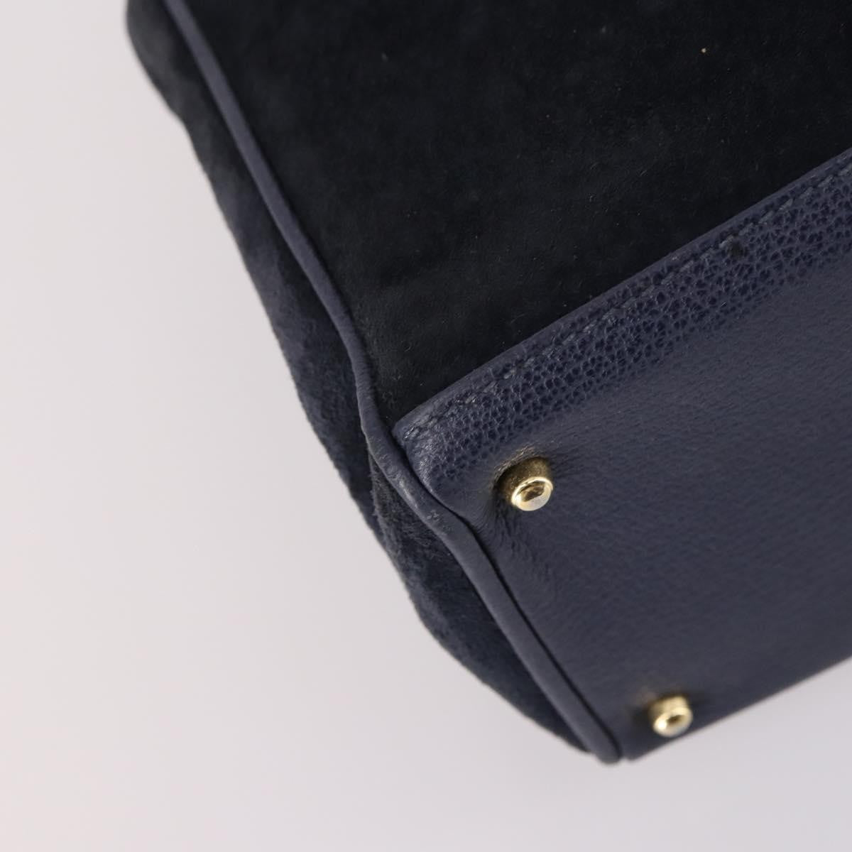 Gucci Vintage Bamboo Front Pocket Tote Suede, NAVY, SUEDE, Handbag