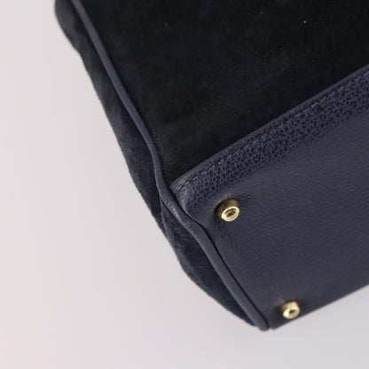 Gucci Vintage Bamboo Front Pocket Tote Suede, NAVY, SUEDE, Handbag