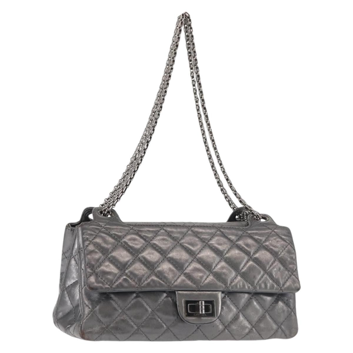 Chanel Reissue 2.55 Double Compartment Flap Bag Quilted Aged Calfskin, SILVER, LEATHER, Handbag