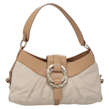Bvlgari Chandra Hobo Canvas and Leather, BEIGE, CANVAS, Handbag