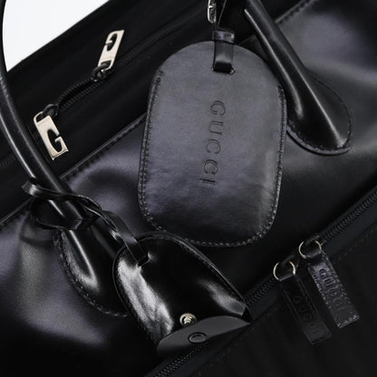 Gucci Travel Boston Bag Leather with Nylon, BLACK, LEATHER, Travel bag