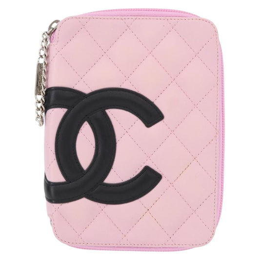 Chanel Cambon Zip Around Cosmetic Case Quilted Leather, Pink, Leather, Wallet