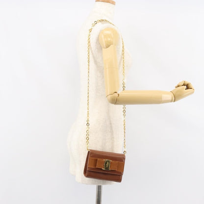 Salvatore Ferragamo Vala Shoulder Bag Embossed Leather, BROWN, LEATHER, Shoulder bag