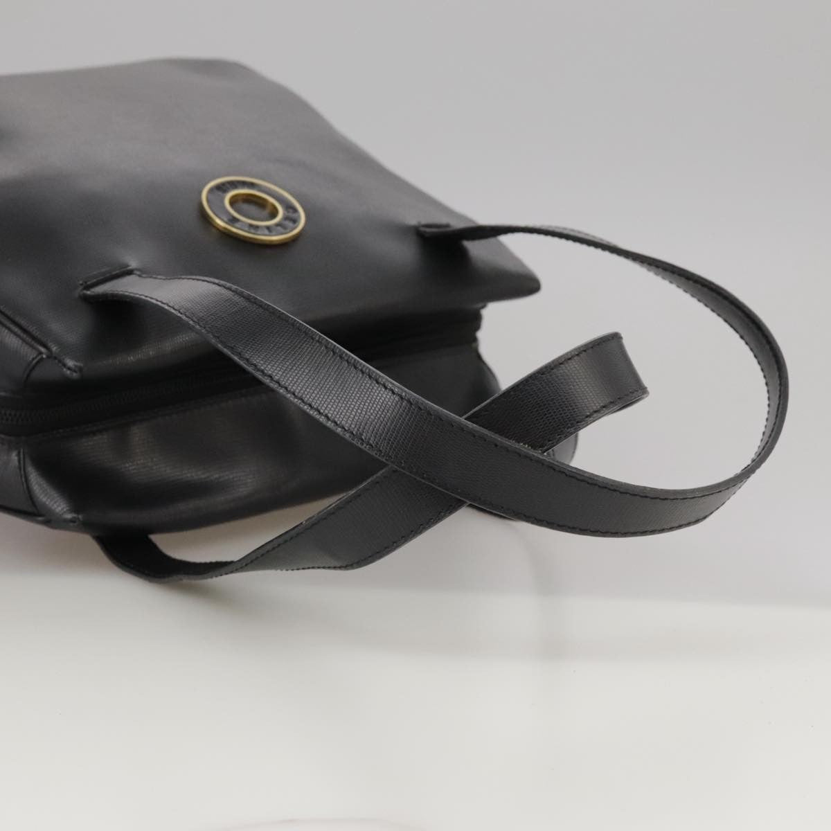 Celine Circle Logo Handbag Leather, BLACK, LEATHER, Handbag