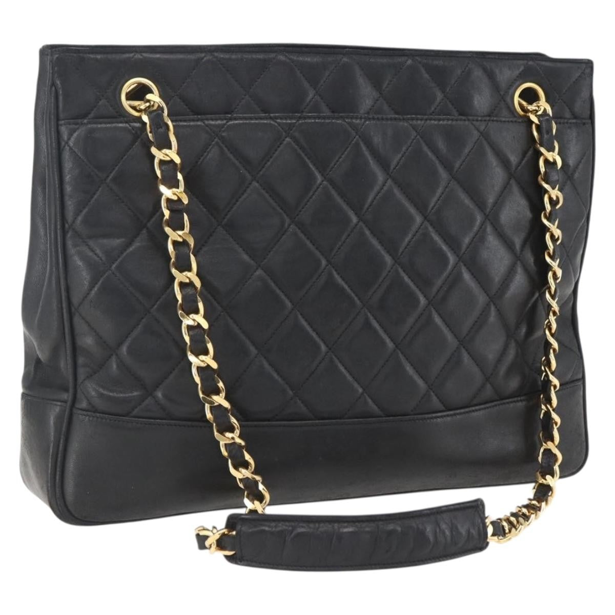 Chanel Vintage Shopping Tote Quilted Lambskin, BLACK, LEATHER, Tote bag
