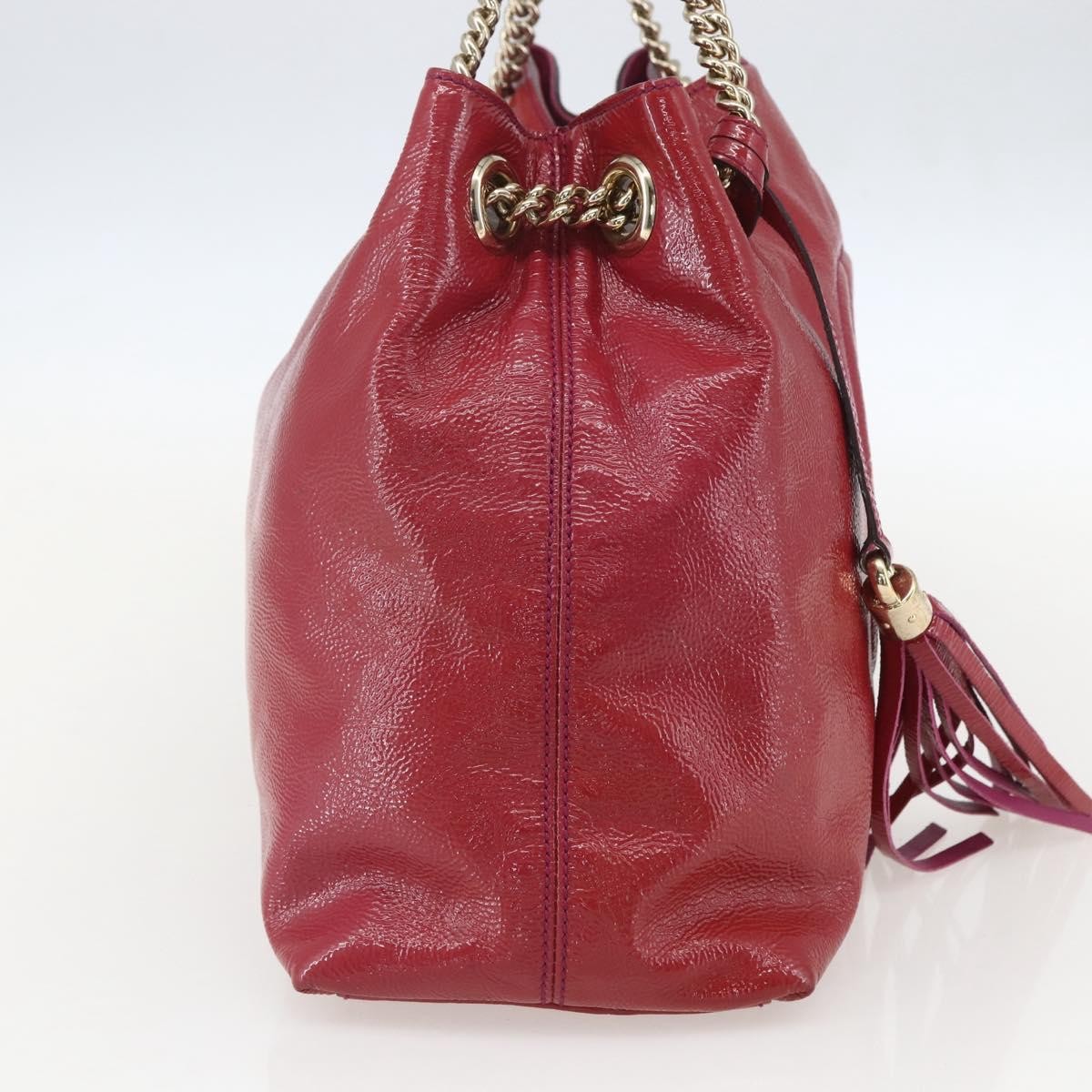 Gucci Soho Chain Strap Shoulder Bag Patent, RED, LEATHER, Shoulder bag