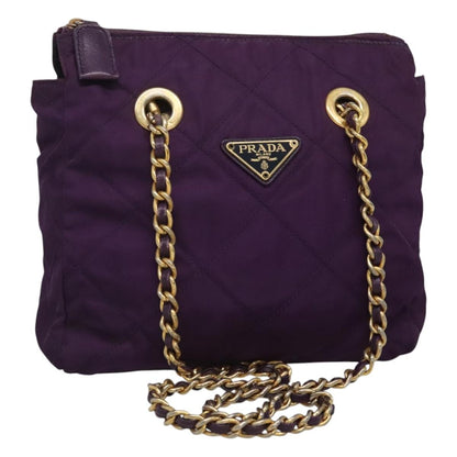 Prada Chain Shoulder Bag Quilted Tessuto, PURPLE, NYLON, Shoulder bag