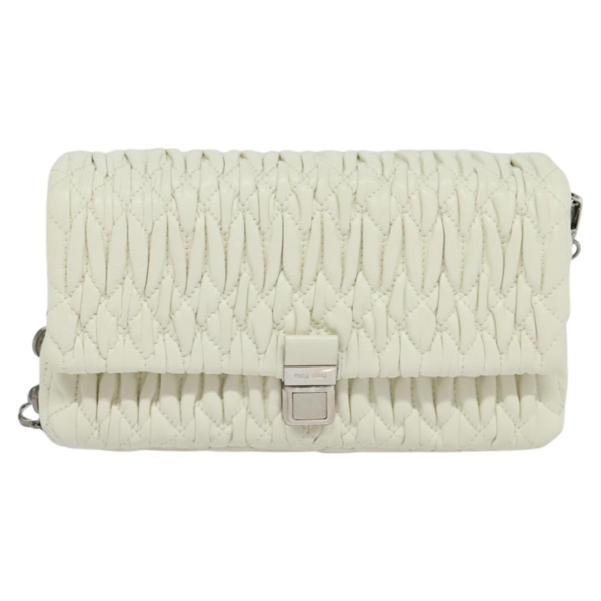 Miu Miu Crystal 2way Pouch Matelasse Leather, WHITE, LEATHER, Shoulder bag