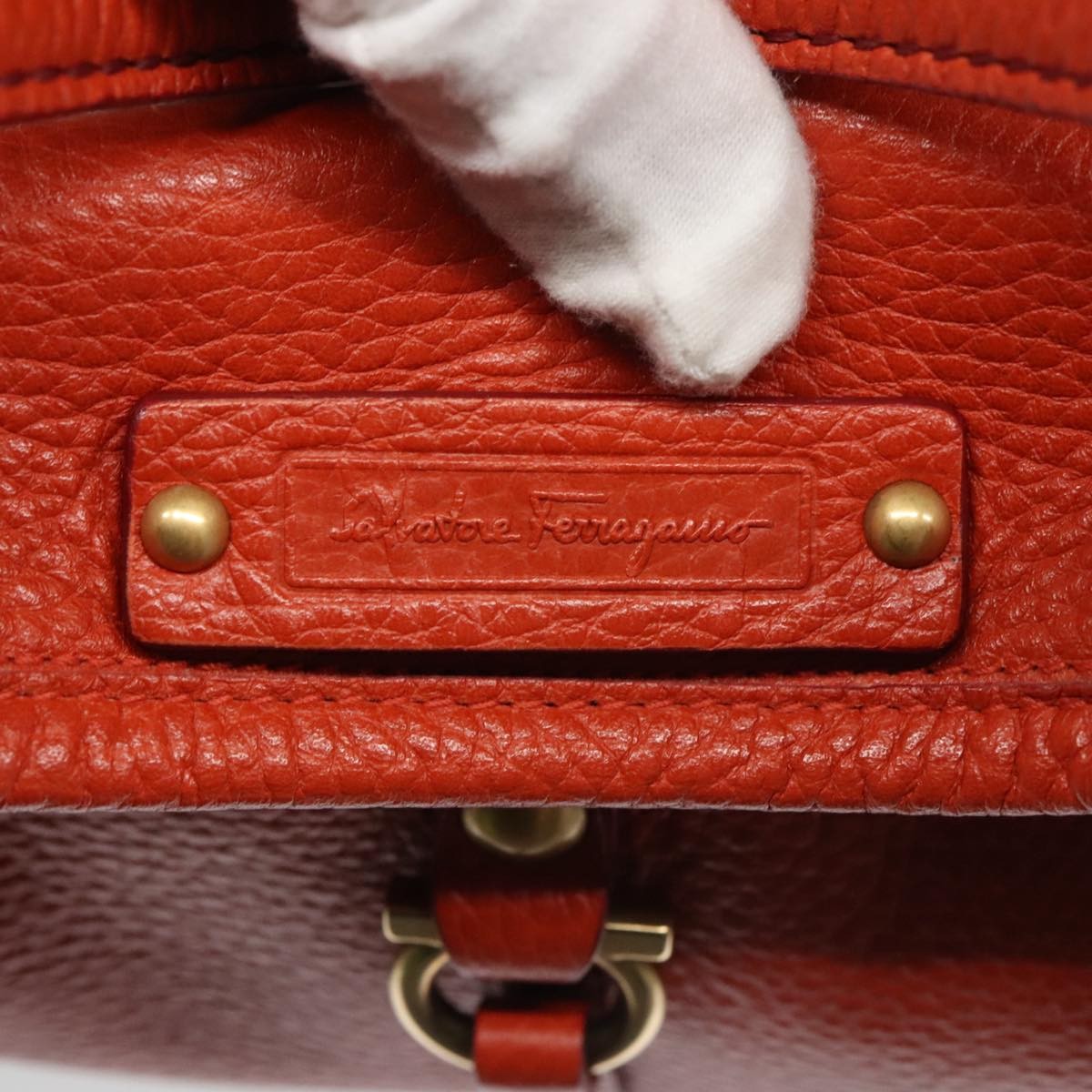 Salvatore Ferragamo Gancini handbag Leather, ORANGE, LEATHER, Handbag