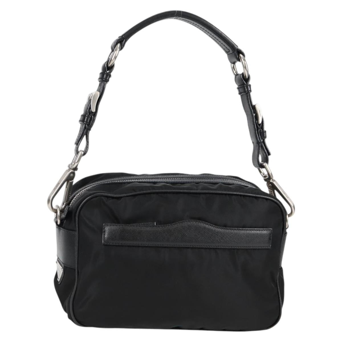Prada Vintage Front Pocket Shoulder Bag Nylon, BLACK, NYLON, Shoulder bag