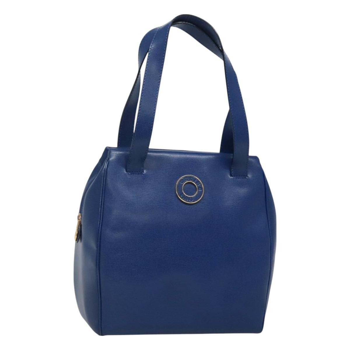 Celine Circle Logo Handbag Leather, BLUE, LEATHER, Handbag
