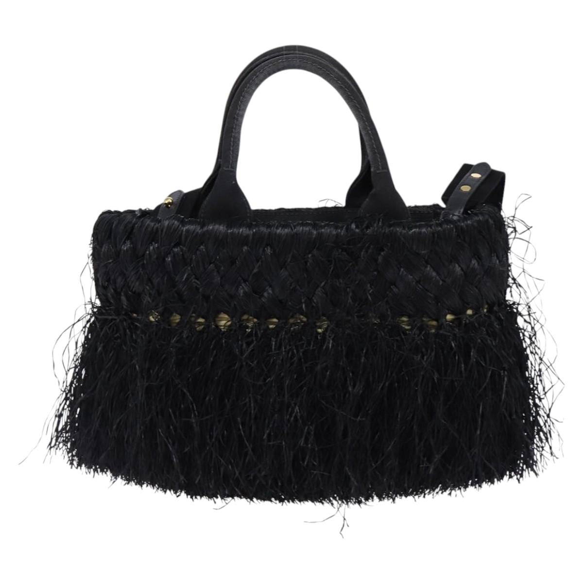 Prada Fringe Wicker Tote Woven Straw, BLACK, WOOD, Handbag