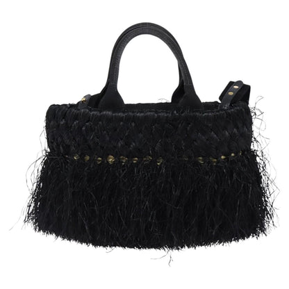 Prada Fringe Wicker Tote Woven Straw, BLACK, WOOD, Handbag
