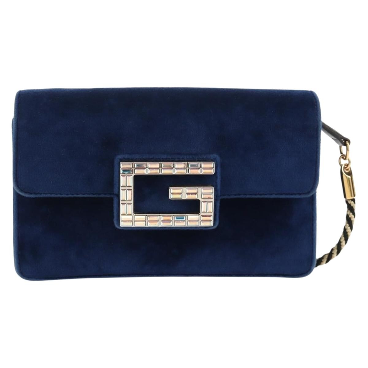 Gucci G Broadway Shoulder Bag Velvet with Crystals, BLUE, VELVET, Shoulder bag