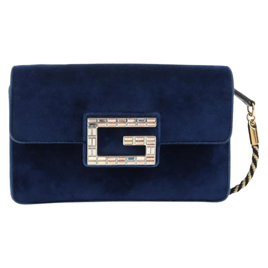 Gucci G Broadway Shoulder Bag Velvet with Crystals, BLUE, VELVET, Shoulder bag