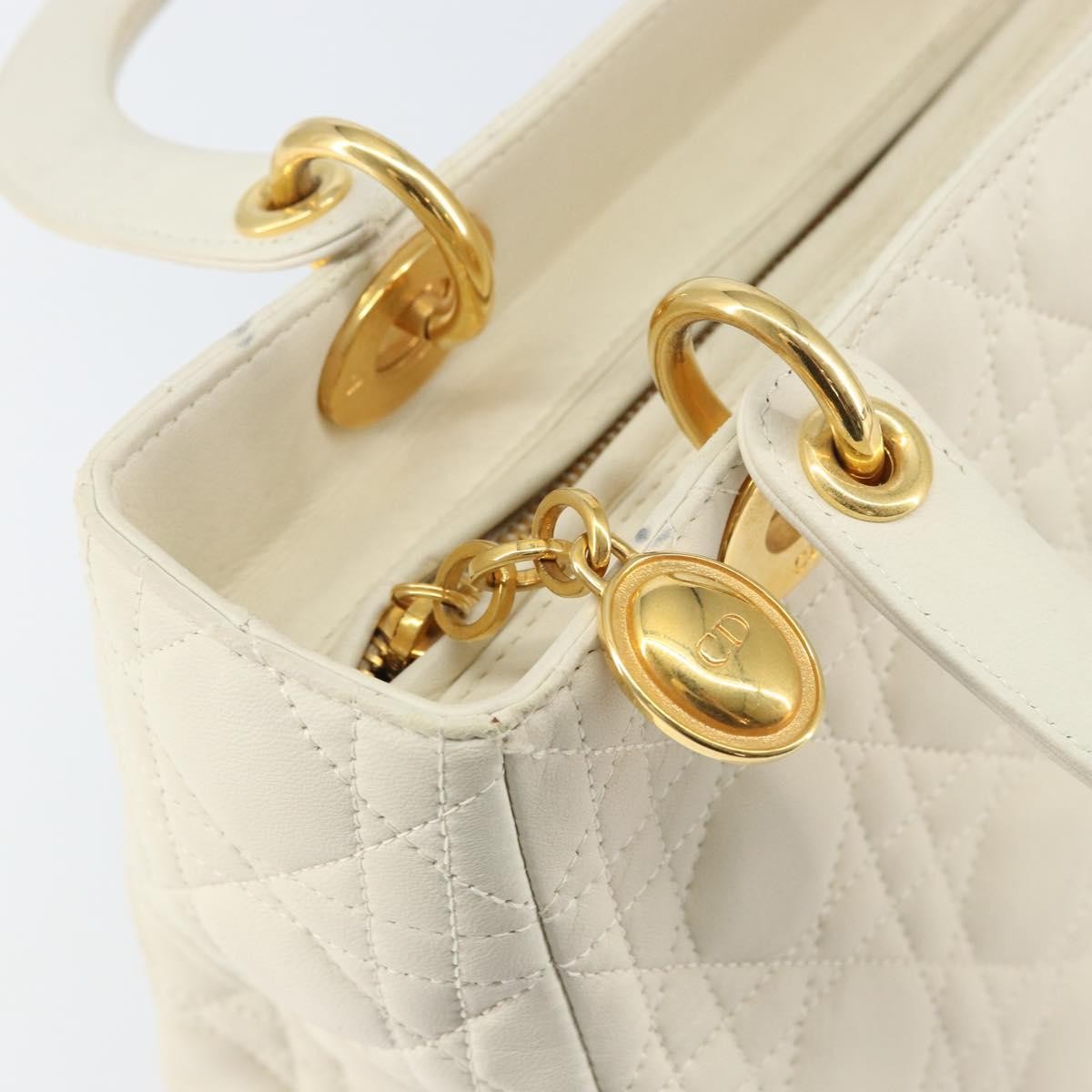 Christian Dior Vintage Lady Dior Bag Cannage Quilt Lambskin, WHITE, LEATHER, Handbag