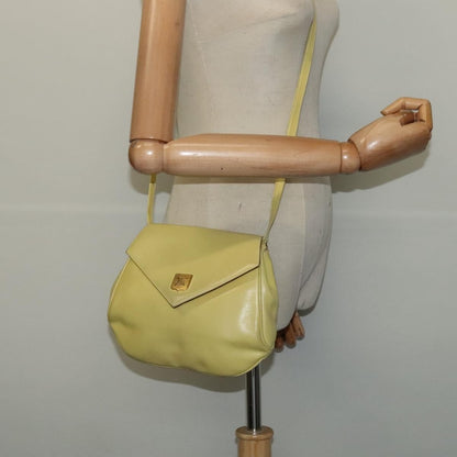 Celine Flap Shoulder Bag Leather, YELLOW, LEATHER, Shoulder bag