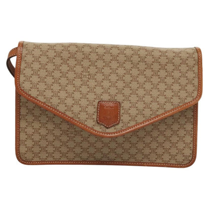 Celine Vintage Macadam Shoulder Bag Canvas and Leather, BEIGE, CANVAS, Shoulder bag