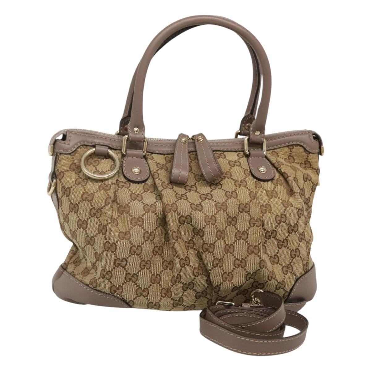 Gucci Sukey Top Handle Satchel GG Canvas with Leather, BEIGE, CANVAS, Handbag
